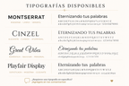 Tipografías disponibles: Montserrat, Cinzel, Great Vibes, Playfair Display